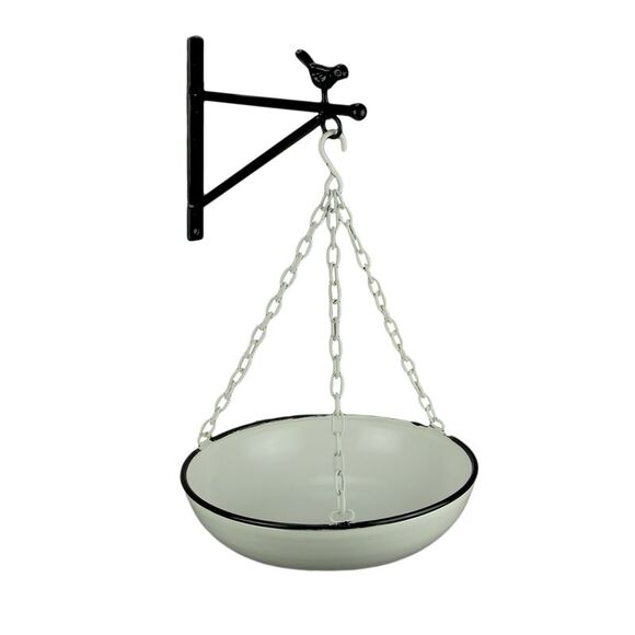 Black and White Enamel Metal Wall Mounted Bowl and Bracket - Picture 1 of 4